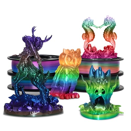 Image of YOUSU 1.75mm Silk Shiny 4 Types Rainbow Multi Colored Fast Color Change PLA 4 in 1 3D Printer Filament Bundle: 4 Types Multi Colored Silk PLA, 250g /Spool, 4 Spools 3D Printing Filament