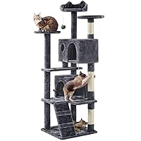 Yaheetech Albero Tiragraffi per Gatti 158 cm con 3 Pali Graffiatoi 3 Posatoi 2 Grotta