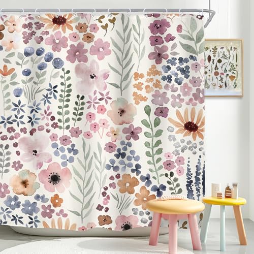 Riyidecor Cute Floral Flower Shower Curtain for Bathroom Decor 72Wx72H