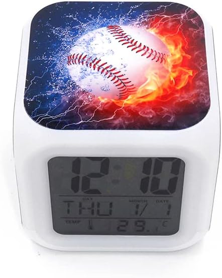 BoWay New Baseball Fire Desk & Shelf Clock Digital Alarm Clock with Led Lights Blue Table Clock for Kids Teenagers Adults Home/Office Decor 3 inches