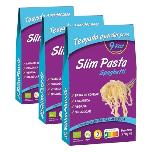 Slim Pasta - Spaghettis de Konjac - 270 g - Sin Calorías ni Carbohidratos - Ideal para Dietas Keto y Low Carb - Aptos para Veganos - Elaborados con Agua Purificada, Fibra de Avena y Harina de Konjac