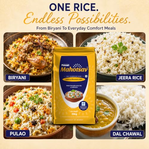 Image of Mahotsav Inaayat Basmati Rice by Pansari 30 Kg - Whole Grain, Fortified, Gluten-Free - Ideal for Biryani, Pulao, Steamed Rice & Daily Indian Meals - 30kg Pack