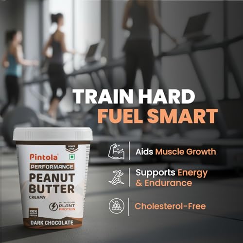 Image of Pintola Dark Chocolate Performance Series Peanut Butter (Creamy) - 510g | Added Plant Protein | 26% Protein | High Protein & Source of Fiber