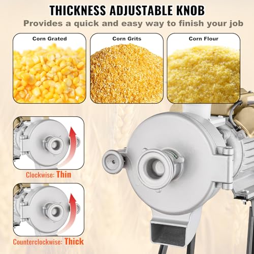 Image of VEVOR Electric Grain Mill Grinder, 3000W Spice Grinders, Commercial Corn Mill with Funnel, Thickness Adjustable Powder Machine, Heavy Duty Feed Flour Cereal Mill Wheat Grinders, Dry & Wet Grinder