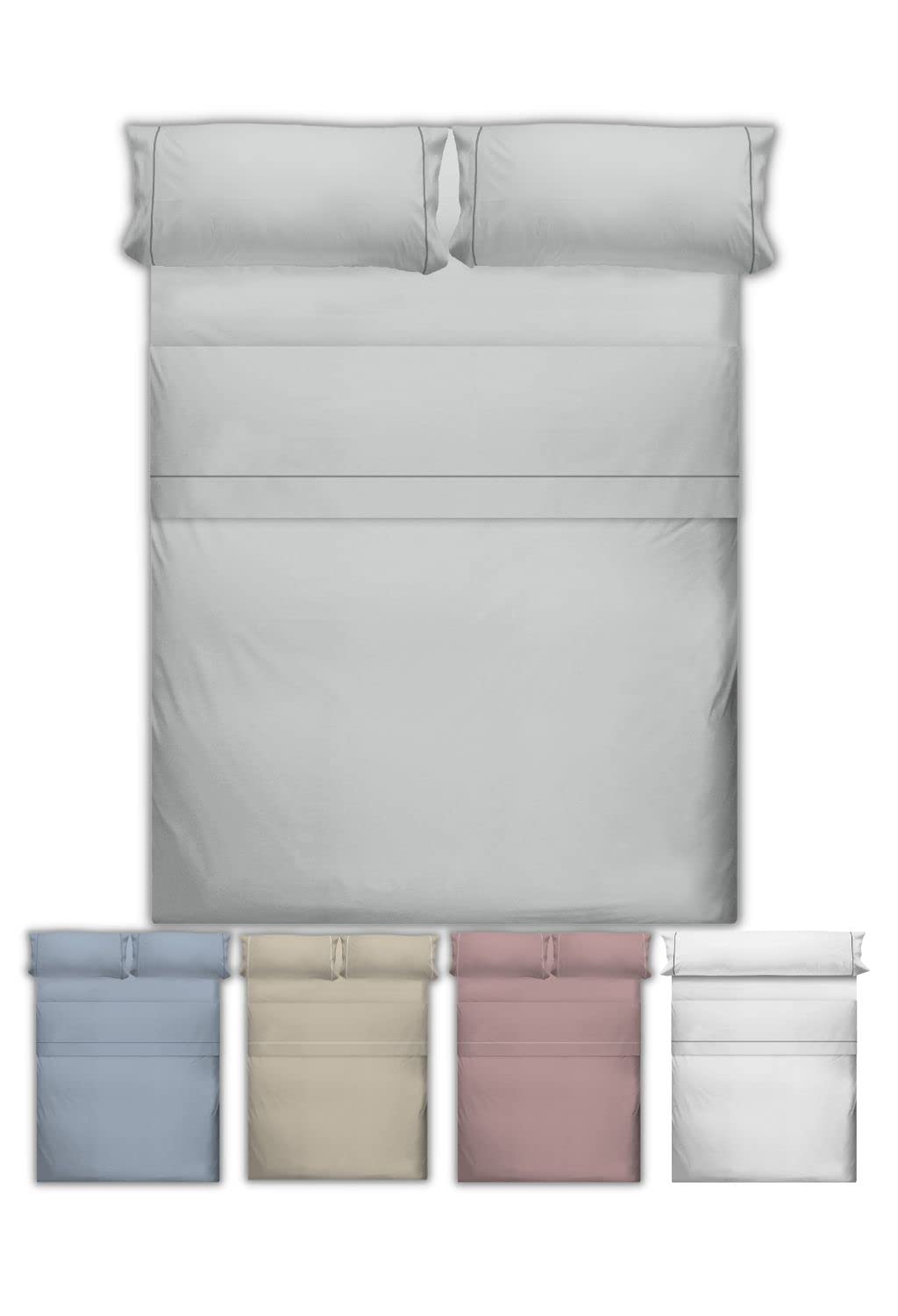 LEBENGOOD Juego de Sabanas, Sabanas Colores, Cómodas, Suaves, Bajera Ajustable, Encimera y Funda de Almohada (150x190/200, Perla)