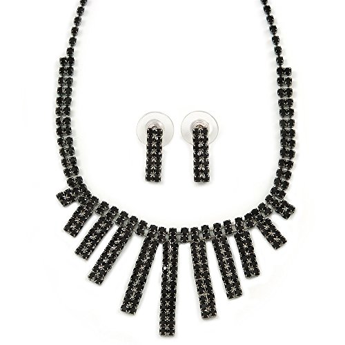 Collar de barra de cristal negro y pendientes para tus noches de gala mas elegantes
