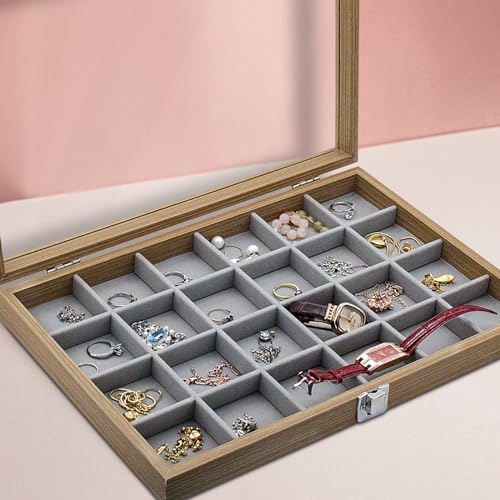 Plateau de rangement de bijoux verrouillable avec vitre claire - 6