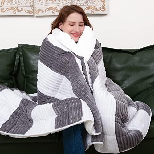 Image of Sherpa Weighted Blanket for Adults 15lbs, 48 inchx72 inch, Twin Full Size Fuzzy Heavy Throw Blanket for 140-160lbs, Microfiber Soft Thick Big Blankets Weighted Comforter Breathable Gift for Sleeping, Grey