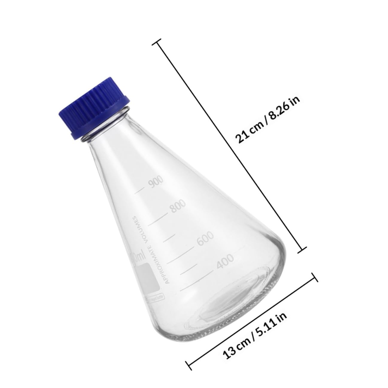 2 Pieces 1000ml Glass Erlenmeyer Flasks with Screw Blue Cap, Borosilicate Conical Laboratory Bottles with Graduation for Experiment Supplies and Scientific Use