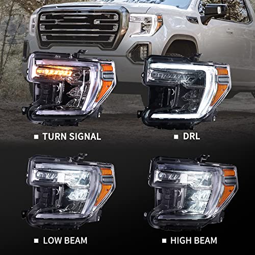 Led Headlight Assembly For Gmc Sierra 1500 2019 2020 2021 Oe Style W/Led Turn Signal Light Chrome Interior Headlamps Left Driver Side 84772475 84507048 84621806 #TOP1