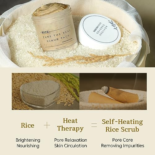 Image of THANKYOU FARMER Rice Pure The Real Scrub Pack 100ml | Korean Rice Face Scrub with Rice Bran, Rice Powder & Rice Extract | Gentle Exfoliation, Dead Skin Removal, Pore Cleansing, Brightening, Hydrating & Soft Glowing Skin