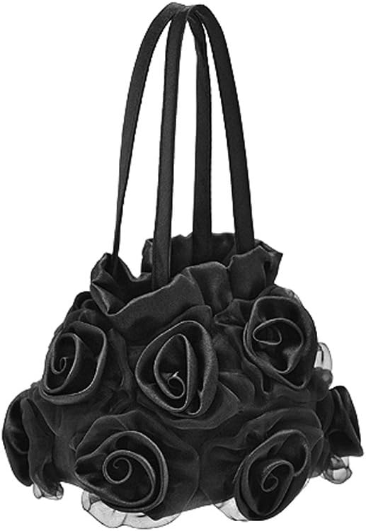 WonderfulDress Satin Organza Roses Girl's Purse-Black-One Size