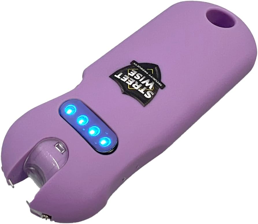 Streetwise Sensible 24,000,000 Mini Stun Gun Keychain w/Fast-Launch, Rechargeable LED Flashlight, Safety Protection Stun Gun for Ladies, Contact-Sensing Security, Moveable Private Safety, Gentle Purple