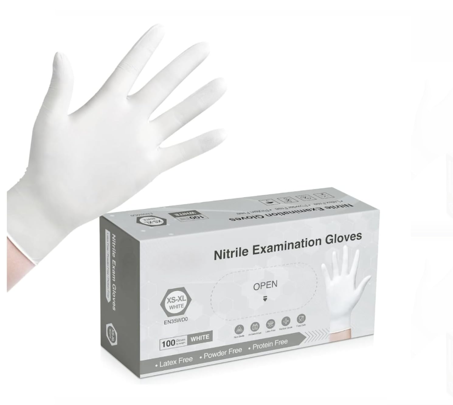 Disposable Nitrile Gloves, Powder-Free, Blue, Food Service and Medical Grade Ambidextrous Ultra-Strong Food Safe Gloves (100 PICES BOX) (White)-image-41