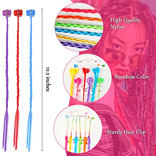 Hifot 24 Pcs Nylon Colored Hair Extensions Hair Braid Clip, Girls' Fashion Bobby Pin Rainbow Wig, Birthday Party Favors Halloween Hair Accessories #TOP2