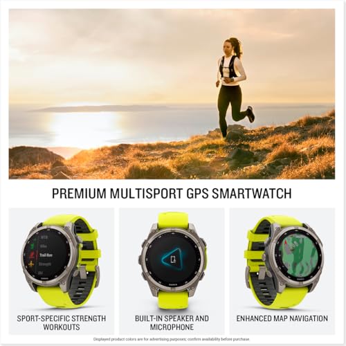 Image of Garmin fēnix 8 - 47 mm, Solar, Sapphire, Premium Multisport GPS Smartwatch, Long-Lasting Battery Life, Dive-Rated, Built-in LED Flashlight, Titanium with Amp Yellow /Graphite Band
