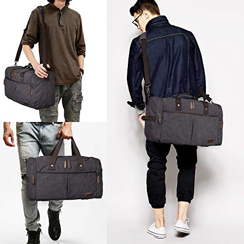 S-ZONE Canvas Duffel Bag Travel Weekend Overnight Bag with Shoes Compartment for Men