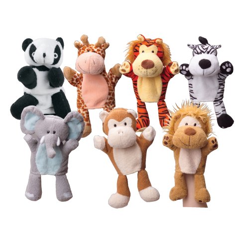 Constructive Playthings Set of Seven 9" H. Wild Animal Puppets Including Giraffe, Tiger, Zebra, Elephant, Monkey, Panda and Lion for All Ages