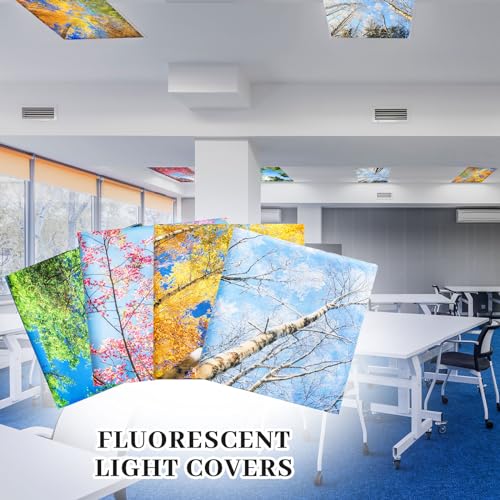 Image of ROCEEI Pack of 4 Fluorescent Light Covers for Ceiling Lights, 4 x 2 Ft, Magnetic Light Covers for Classroom Office Home School Ceiling Decor(Season)