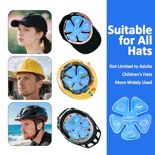 Image of Hat Ice Pack Insert - Reusable Cooling Gel Cap Liner for Baseball, Hard Hat, Construction & Outdoor Work, Cold Packs for Helmet, Head Cooling Relief for Summer Heat (2 Pack) Blue