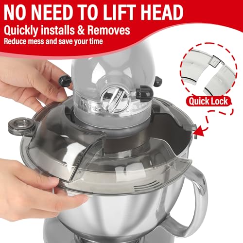 Image of Pouring Shield for KitchenAid Tilt Head 4.5-5 QT (for Stainless Steel Bowls Only), for Kitchen aid Accessories and Attachments, Fully Enclosed Foldable Lid Mixer Bowl Cover, Not For Bowl Lift (Gray)