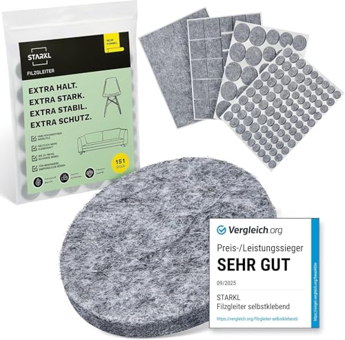 Filzgleiter selbstklebend Grau 151 Stück (4 mm) I Filzgleiter für Stühle I Möbelgleiter aus hochwertigem Nadelfilz I Filz selbstklebend I Stuhlgleiter I Klebefilz für Möbelfüße