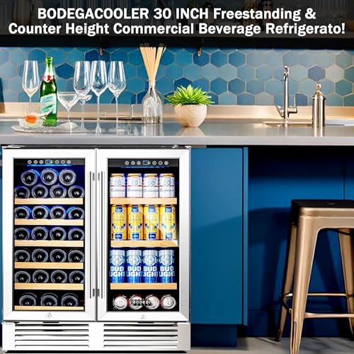 BODEGACOOLER Back Bar Cooler With 2 Glass Doors,30 Inch Wine and Beverage Refrigerator with Digital Touch,Counter Height Commercial Beverage Refrigerator, Beverage Cooler Holds 31 Bottles and 92 Cans. on Fridge.com