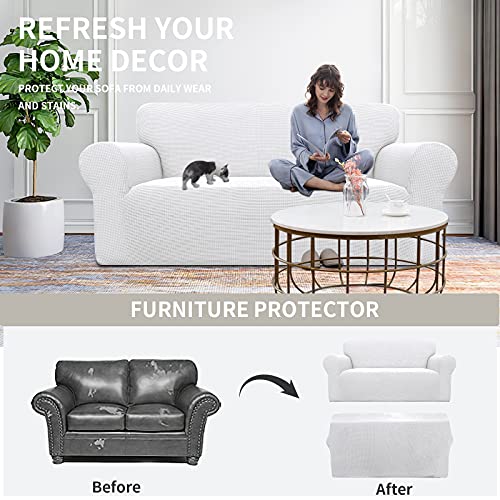 Image of Easy-Going Stretch Oversized Loveseat Slipcover 1-Piece Sofa Cover Furniture Protector Couch Soft with Elastic Bottom for Kids Polyester Spandex Jacquard Fabric Small Checks Snow White