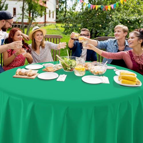 Image of 16 Pack Green Plastic Tablecloth for Round Tables, Premium Decorative Green Disposable Table Cloths for Parties, Round Party Table Cover for Birthday Anniversary Graduation Picnic Party, 84 Inch