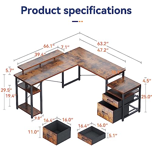 KKL-L-Shaped-Desk-with-Drawers-66-Reversible-Computer-Desk-with-File-Drawer-Corner-Desk-with-Storage-Shelves-Monitor-Stand-Home-Office-Desk-Workstation-Gaming-Desk-Rustic-Brown