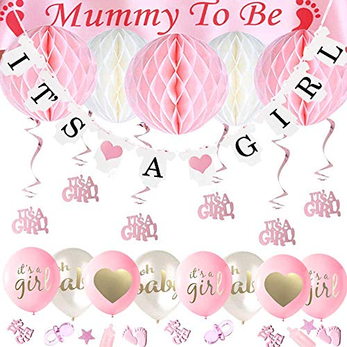24 Piezas Decoración Fiesta Baby Shower, Niña Decoraciones de Baby Shower, IT'S A GIRL Banner y globos de látex, para Baby Niña Party (Rosado)