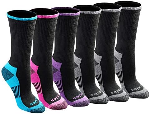 Dickies Women's Dritech Advanced Moisture Wicking Crew Socks, Black Bright (6 Pairs), Shoe Size: 6-9