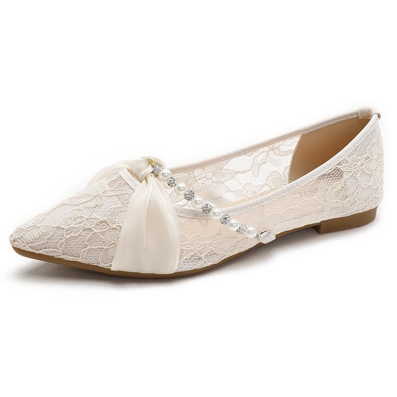 Mesh Rhinestone Wedding Flats for Brides - Pointed Toe Pearl Formal Party Shoes4