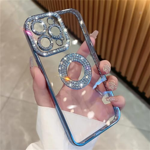Accessoires de téléphone pour iPhone 15 14 13 Pro Max étui paillettes diamant bleu