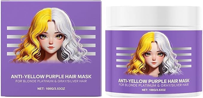 Mascarilla capilar morada antiamarilleo, acondicionador hidratante morado, acondicionamiento profundo para cabello rubio platino y gris/plateado