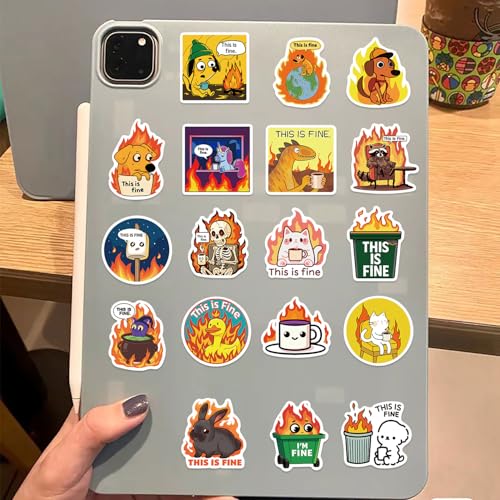 This is Fine Dog Aufkleber 50 Stück Niedliche Wasserdicht Cartoon Dog Meme Sticker für Wasserflaschen Laptop Skateboard Scrapbook Fahrrad Gepäck,Vinyl Funny Tier Sticker für Erwachsene Teenager
