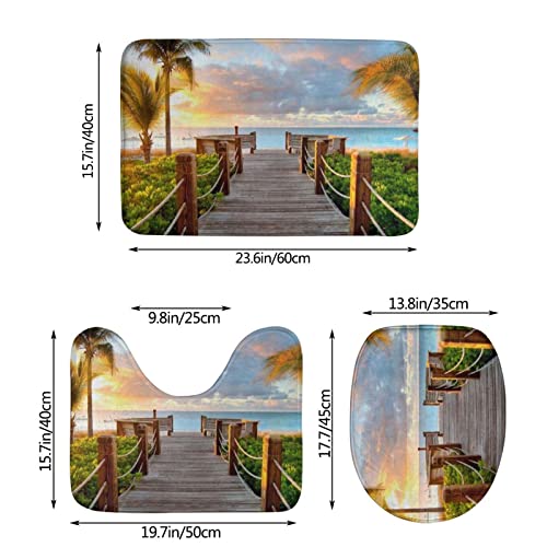 DIRYKILP Badematte + Konturmatte + Toilettendeckelbezug, Palmen Strand 3 Stück Badematte Set, mit rutschfester Klebeunterseite – Bild 4