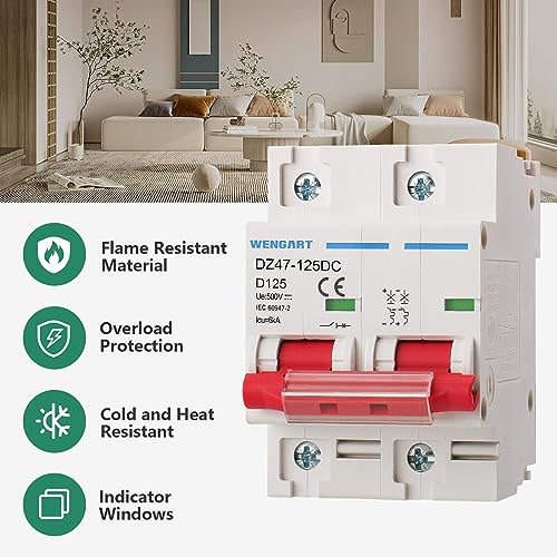 Wengart Miniature Circuit Breaker DZ47-125, 2P 500V 125A, Solar PV System Isolator, DC Disconnect Switch, DIN Rail Mount - Image 4