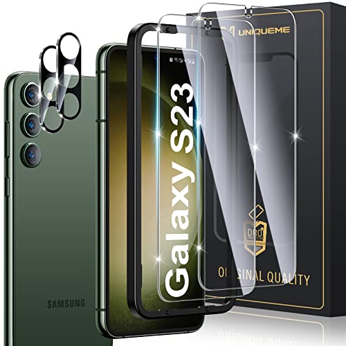 UniqueMe für Samsung Galaxy S23 für Panzerglas, 2 Stück Displayschutz und 2 Stück Kameraschutz, Bruchsichere Schutzfolie für Samsung S23, Leicht anzubringen, Keine Blasen, 9H-Härte, HD-Klar 1