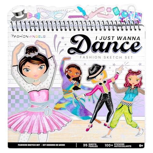 Image of Fashion Angels I Just Wanna Dance Fashion Sketch Set | Create Dance-Themed Outfits with 35 Sketch Pages, 100+ Stickers & Stencils, Fun Craft Kit for Kids