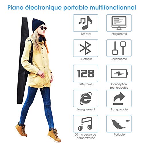DREAMADE Piano Numérique Portable 88 Touches, Clavier Electronique avec Fonction de Transposition, Chargeur et USB Interface, Enfant ou Débutant (127×21,5×6,5 cm) - Les Beatles, Paul McCartney, John Lennon, RIngo Starr, George Harrison DREAMADE Piano Numérique Portable 88 Touches, Clavier Electronique avec Fonction de Transposition, Chargeur et USB Interface, Enfant ou Débutant (127x21,5x6,5 cm) – Image 3