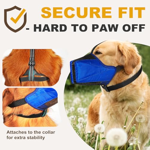Image of Mesh Dog Muzzle, Breathable Soft Dog Muzzle with Reflective Straps for Secure Fit, Prevents Biting, Chewing Scavenging- Adjustable for Small Medium Large Dogs,Blue,S