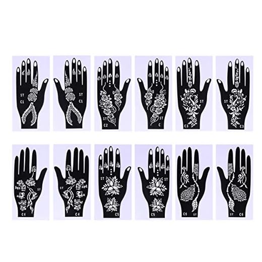 FRCOLOR 6 Stks Henna Hand Tatuering Stenciler Tijdelijke Tatuering Sjablonen Indiase Arabische Herbruikbare Tatuering Klistermärke Vuxen Kroppskonst För Kvinnor Tiener