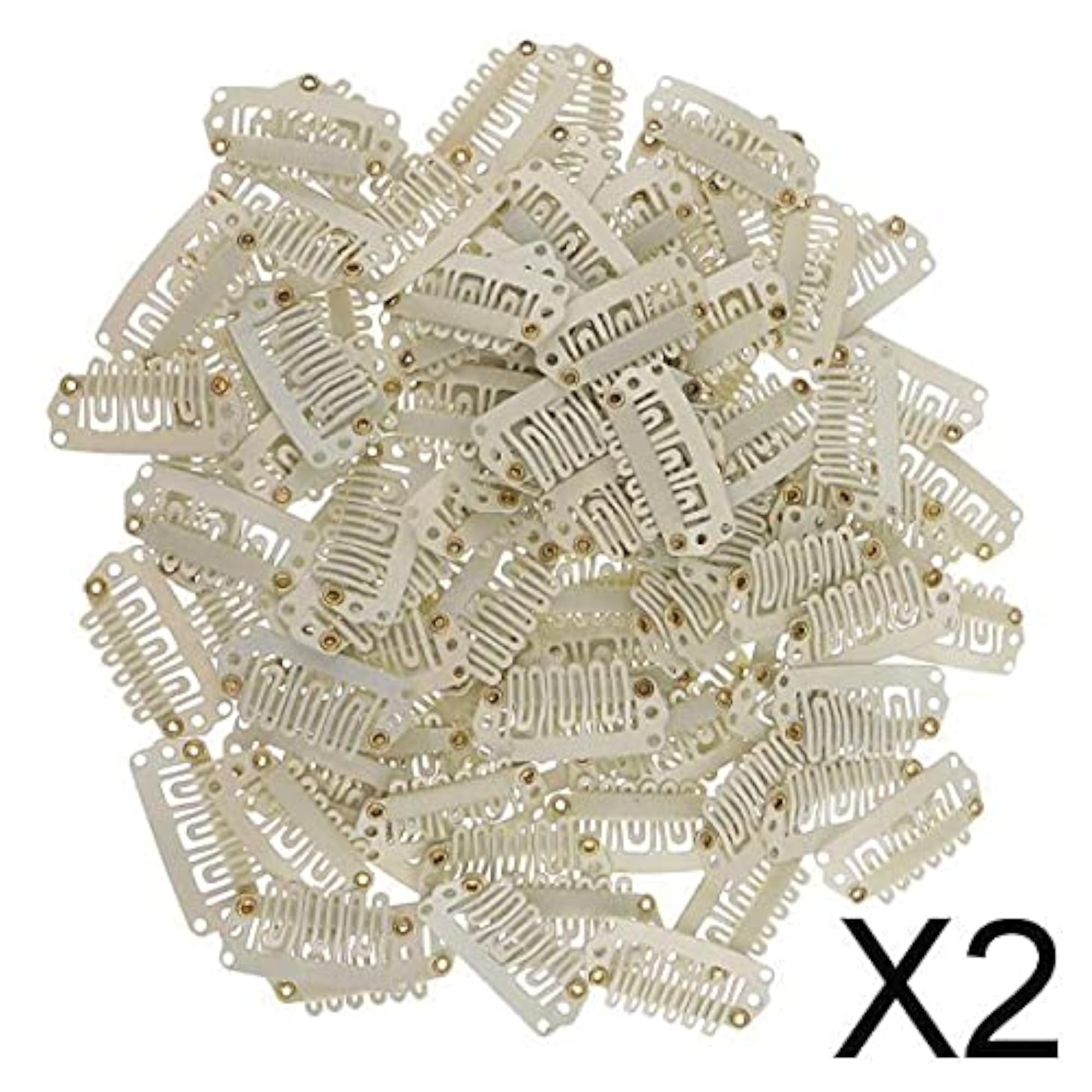 2X100Pcs Metal Snap Clips for Hair Extensions and Wigs, Beige