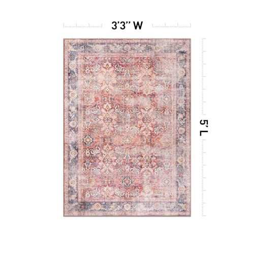 Rugshop Vintage Bordered Machine Washable Non Slip Area Rug Ideal for Living Room, Bedroom,Kitchen,Entryway,Dining Room,Office 3'3" x 5' Red