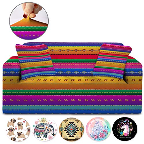 Sleepwish Mexican Colorful Stripes Stretch Sofa Slipcovers, 3 Cushion Couch, Loveseat Or Arm Chair Slipcover Furniture Cover Cushion Sofa Slipcovers With 2 Free Couch Pillow Covers (Sofa) #TOP1