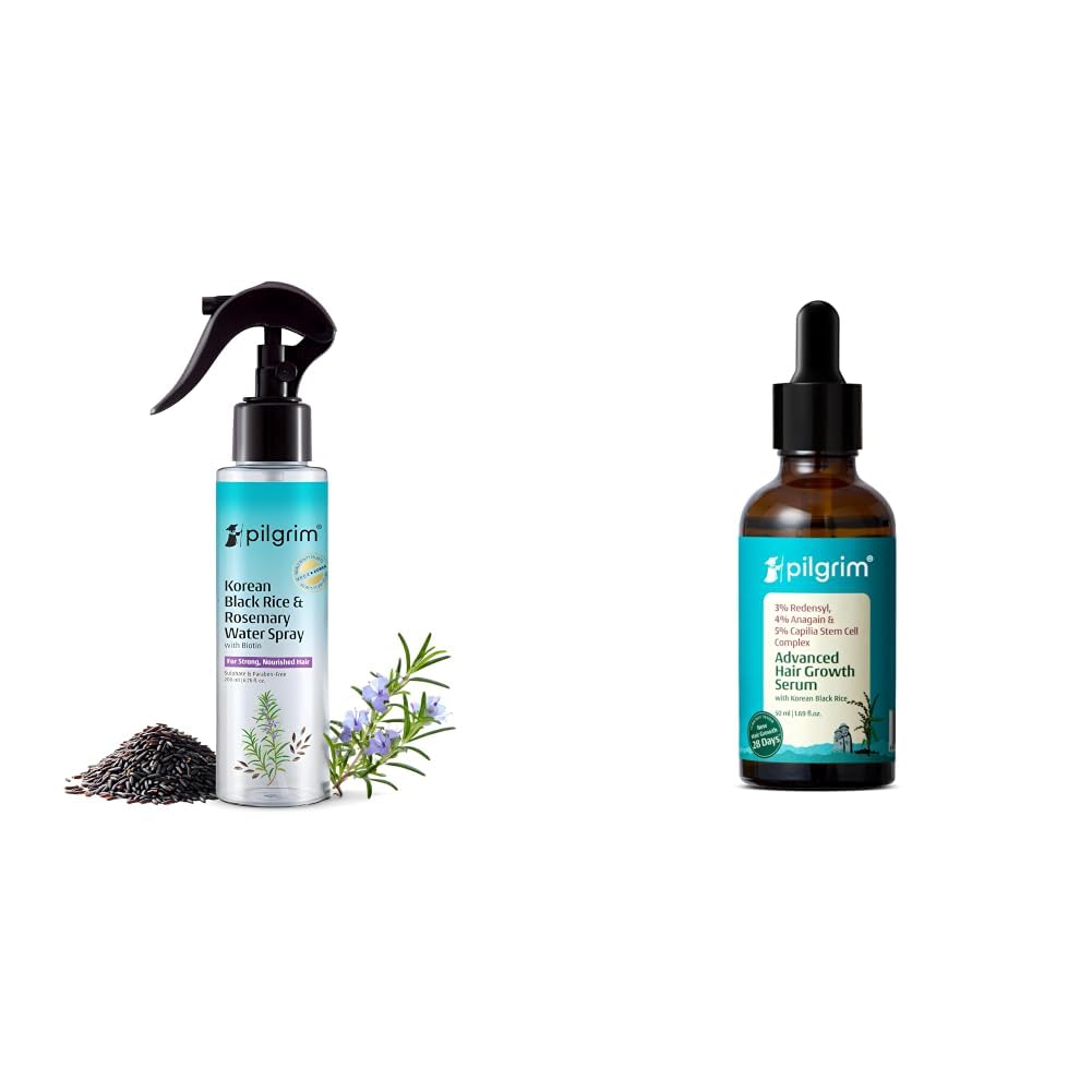 Pilgrim Korean Black Rice and Rosemary Water Spray With Biotin For Strong, Nourished Hair 200ml & Redensyl 3%+Anagain 4% Advanced Hair Growth Serum For Scalp (50Ml) With Rosemary & Korean Black-picture-23