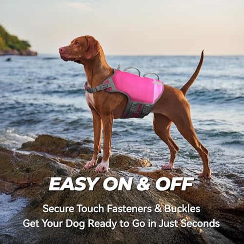 VIVAGLORY Neoprene Schwimmweste Hund, Rettungsweste Hund für Bootfahren, Schwimmweste, Schwimmhilfe & Leichte, XL, Himbeer Pink