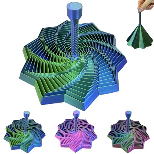3D Printed Expanded Fractal Sensory Fidget Star Expanded Fractal Fidget Toys Decagon with Handl Honeycomb Whirling Spiral Design for ADHD & Stress Relief Adults (Blue Green 4.53in)