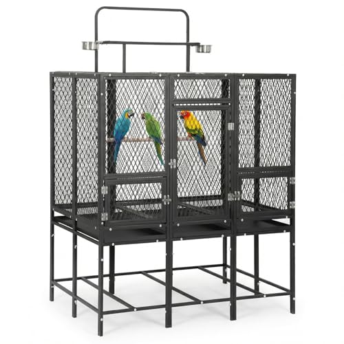 44" W X 65" H Massive Bird Cage with Playtop, Extra Wide Heavy Duty Carbon Steel Flight Cage, Rust-Proof Panoramic Aviary for Parrots Cockatiels, Strong Diamond Mesh, Indoor Outdoor